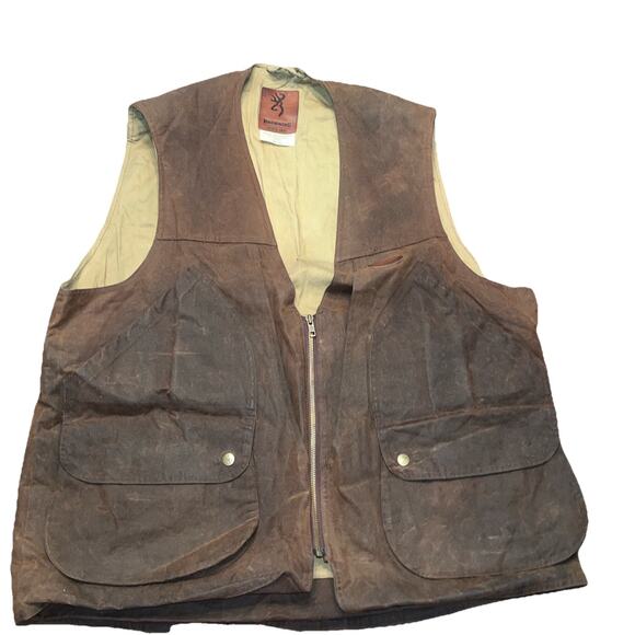 VTG Browning Vest Mens XL Dura Wax Hunting Water Repellent 90s - Picture 1 of 7